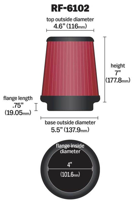 K&N Filter Universal Air Filter Golf VII GTI 3-15/16in FLG / 5-15/32in OD / 7in H RF-6102