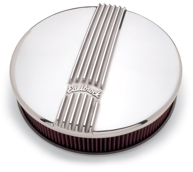 Edelbrock Air Cleaner Classic Series Round Aluminum Top Cloth Element 14In Dia X 3 9In Polished 4117