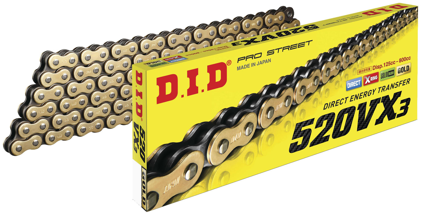 D.I.D 520VX3 Pro-Street X-Ring VX3 Series Chain Gold/Black 520 520VX3G116FB