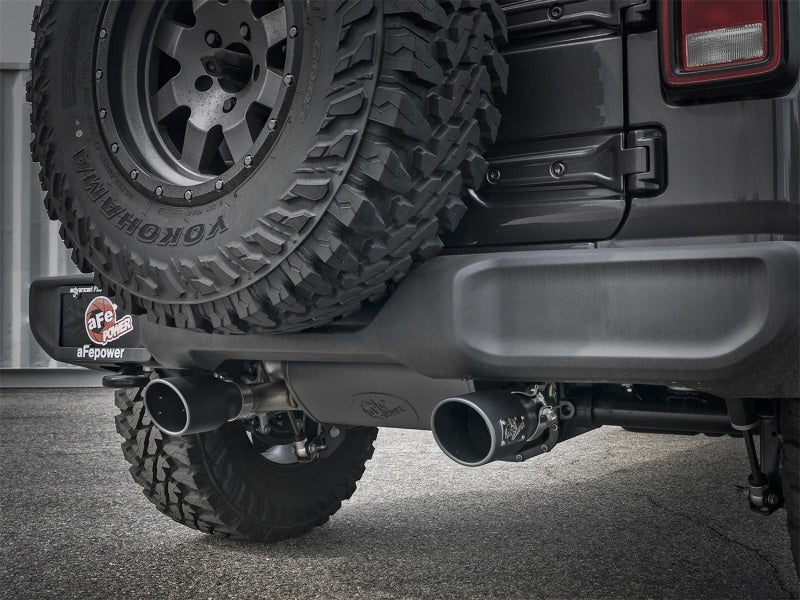 aFe Rebel Series 2.5in 304 SS Cat-Back Exhaust w/ Black Tips 2018+ compatible with Jeep Wrangler (JL) V6 3.6L 49-38066-B