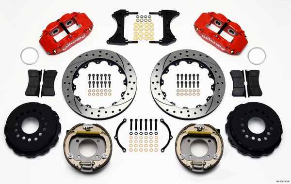 Wilwood Narrow Superlite 4R Rear P-Brk Kit 12.88in Drill Red Chevy 12 Bolt w/ C-Clips 140-13678-DR