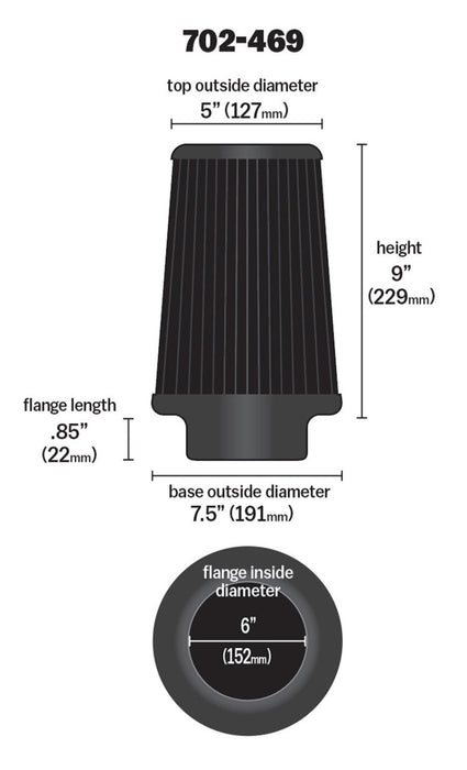 Airaid Universal Air Filter Cone 6 x 7 1/4 x 5 x 9 Blue SynthaMax 702-469