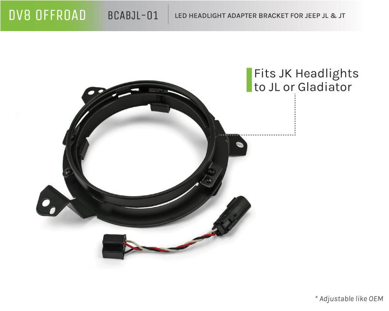 DV8 Offroad 18+ compatible with Jeep JL/Gladiator TJ / 7in Headlights Adapter Kit BCABJL-01