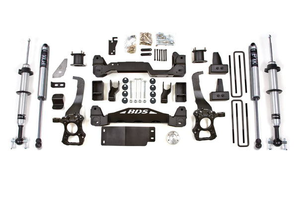 BDS 2014 Fits Ford F150 4WD 4" Suspension Lift Kit, 3" Rear Block FOX 2.0 Ifp Ps Snap Ring Front, FOX 2.0 Ifp Ps Rear 1502FSR