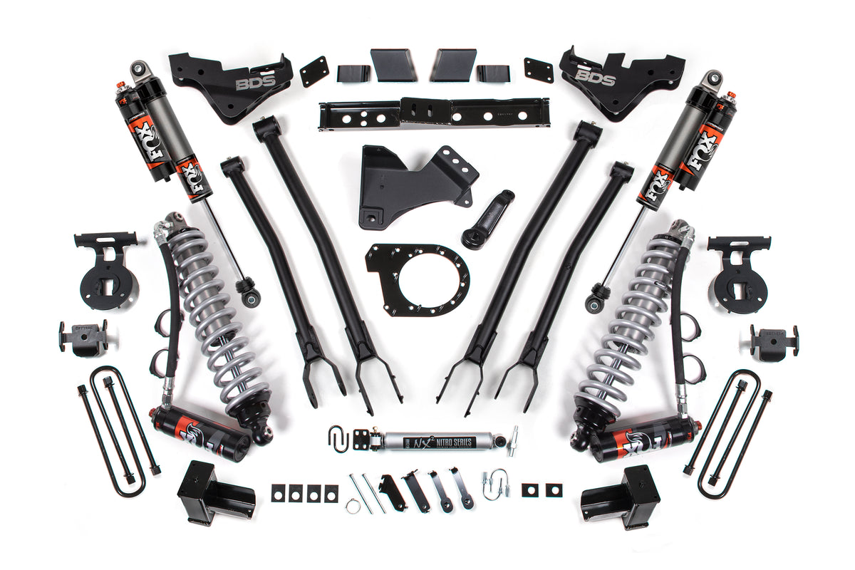BDS 2023-2025 Fits Ford F250/350 Super Duty 4WD 7" 4-Link Suspension Lift Kit, 6" Rear, Spring, Diesel - FOX 2.5 Pes C/o Front, FOX 2.5 Pes Rear 2253PES