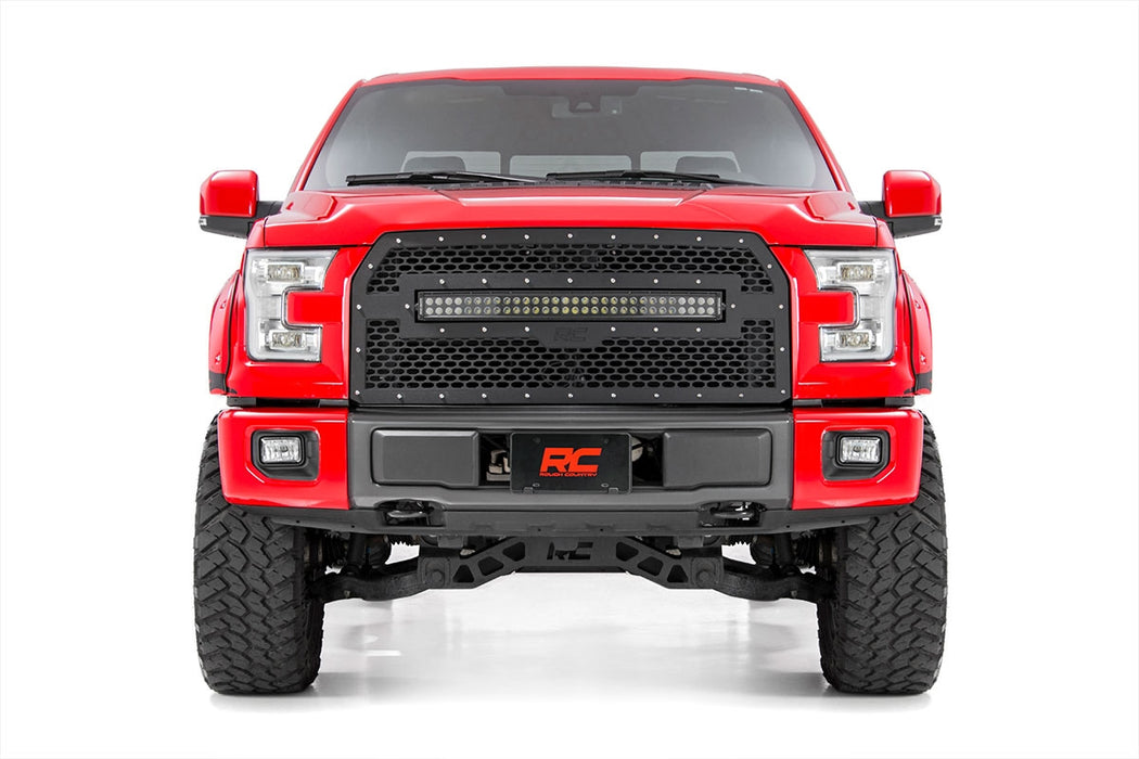 Rough Country Mesh Grille 30" Dual Row Led Black Amber Drl Ford F-150 (15-17) 70193BDA