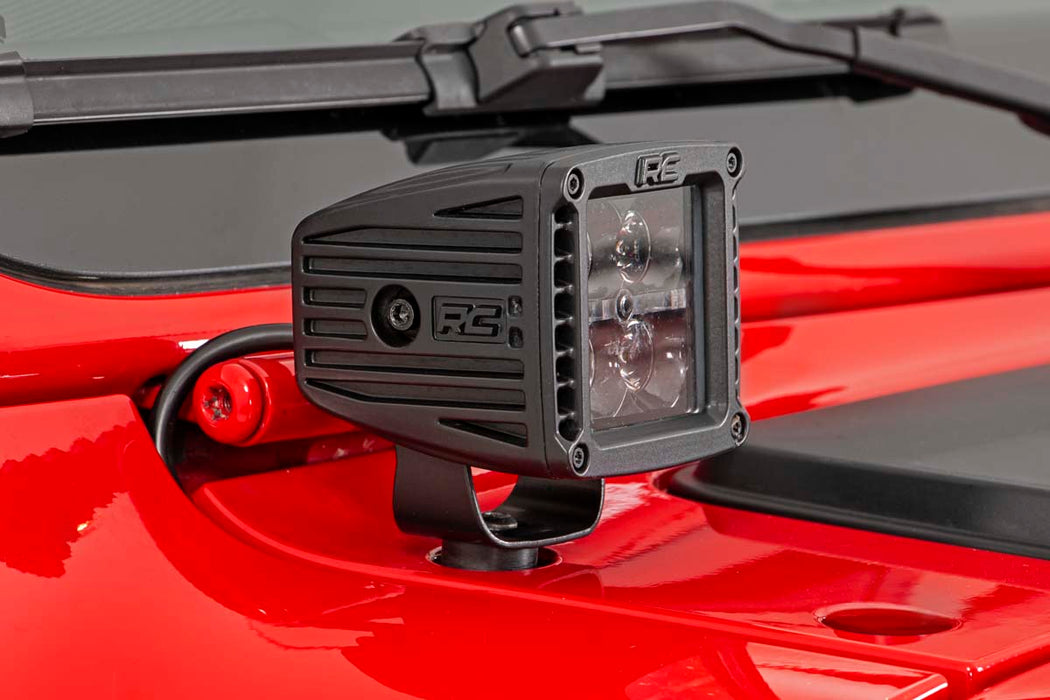 Rough Country Led Light Kit Cowl Mount 2" Black Pair compatible with Jeep Gladiator Jt (20-23)/Wrangler Jl (18-23) 70062