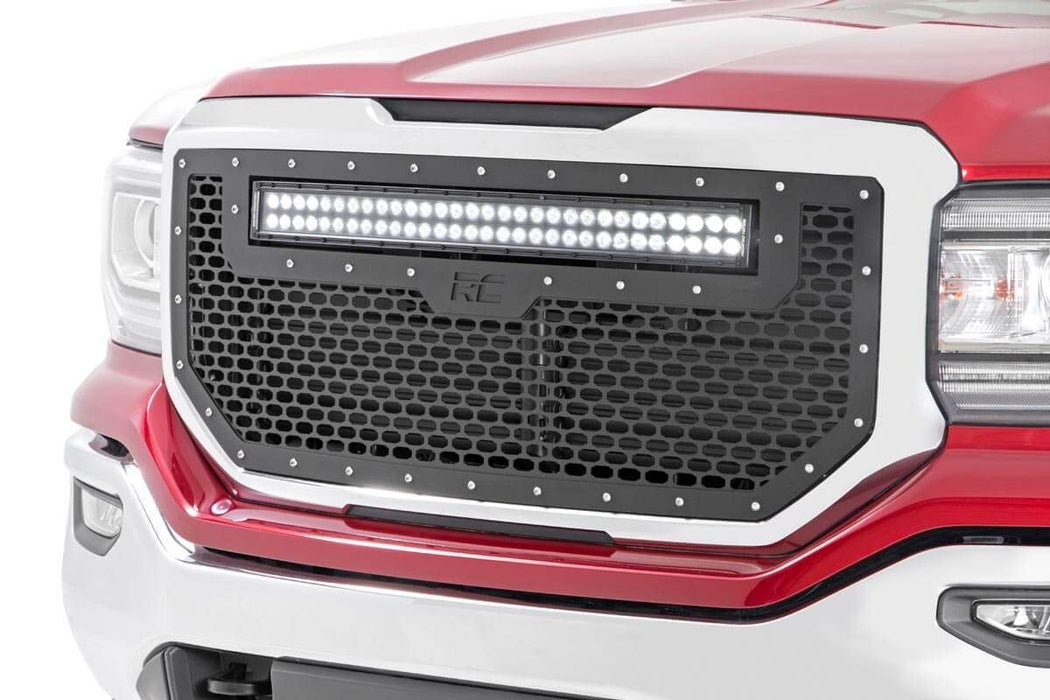 Mesh Grille | 30" Dual Row LED | Black | White DRL | fits gmc Sierra 1500 (16-18)