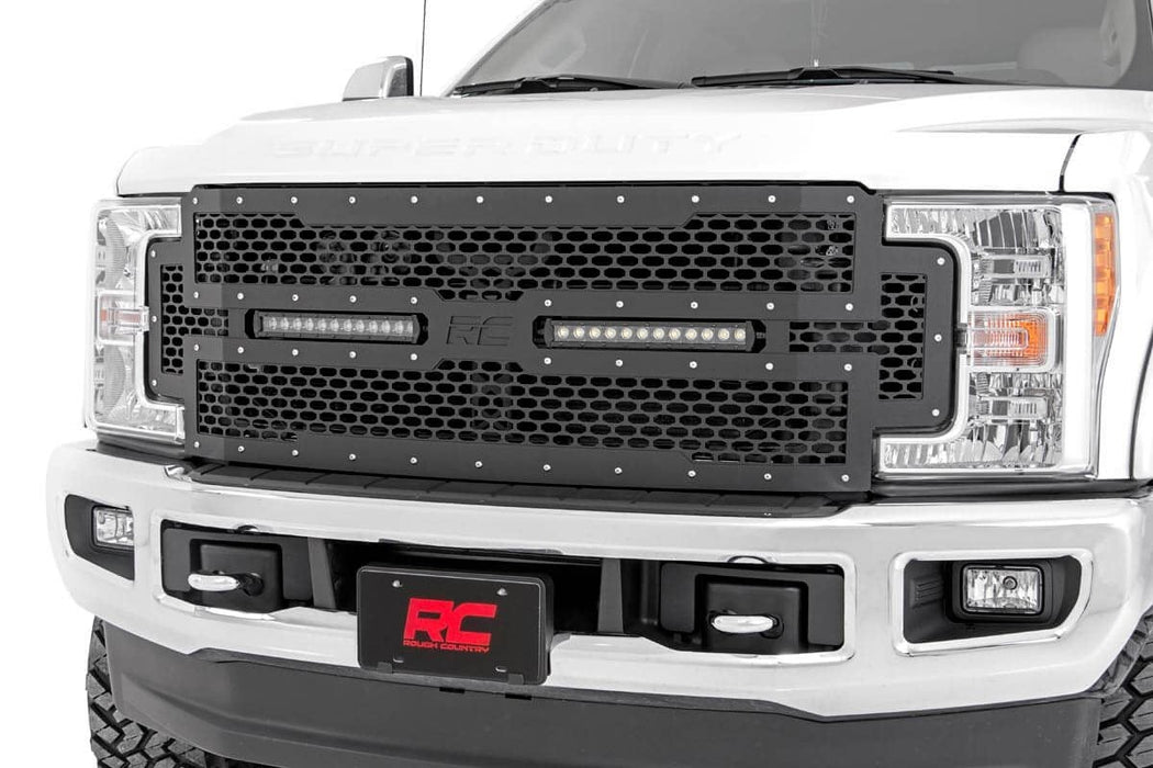 Rough Country Mesh Grille 12" Dual Row Led Black Ford F-250/F-350 Super Duty (17-19) 70216