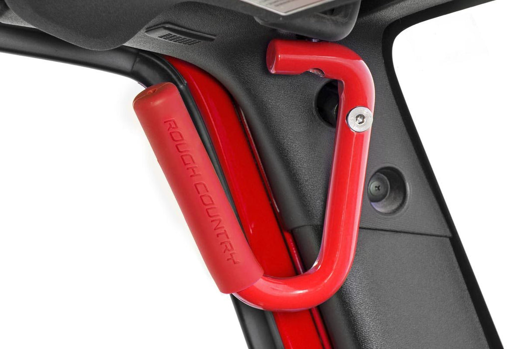 Rough Country Grab Handles Steel Fr & Rr Red compatible with Jeep Wrangler Jk (2007-2018) 6503RED