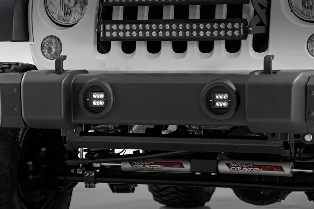 Rough Country Led Light Kit Fog Mount 2" Black Pair compatible with Jeep Wrangler Jk (10-18) 70630