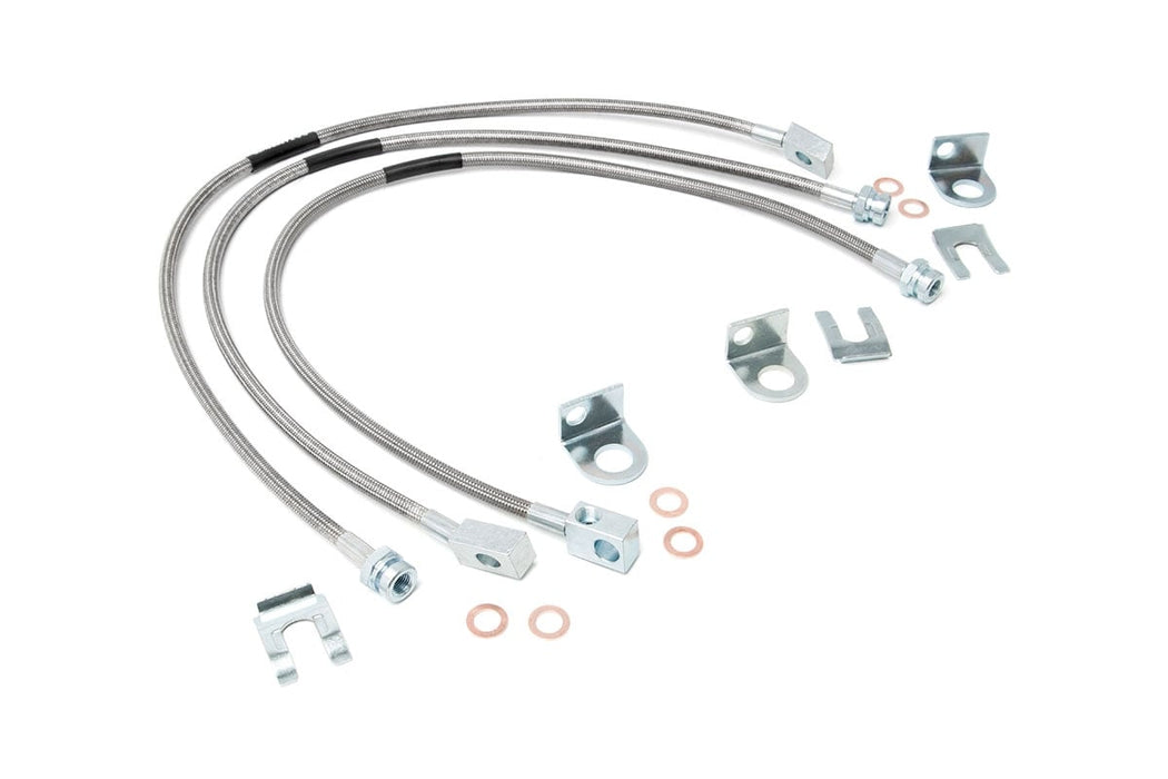 Rough Country compatible with Jeep Front & Rear Stainless Steel Brake Lines 4-6In Lifts (Xj/Yj/Tj) 89715