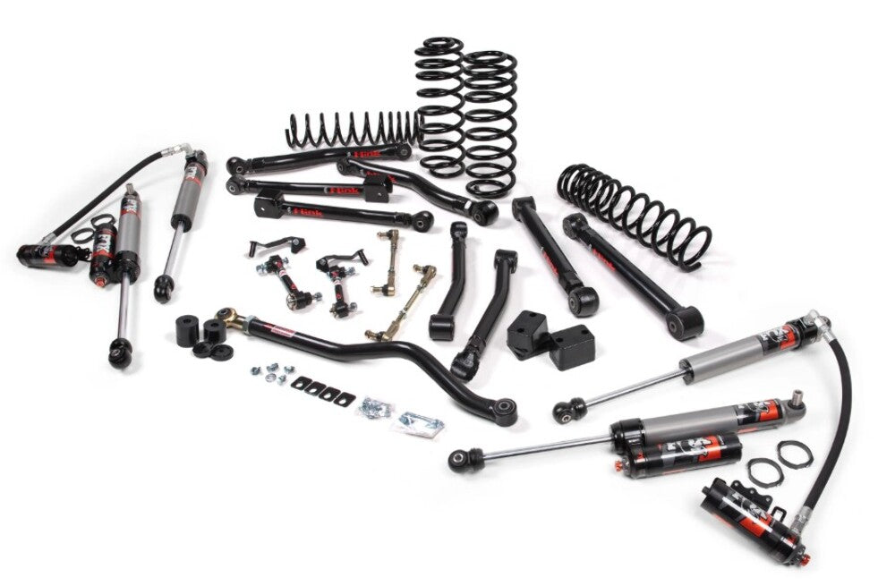 JKS 2018-2023 compatible with Jeep Wrangler JL 4Dr 3.5" J-Krawl System, Rubber Fox 2.5 PES R/R DSC Front, Fox 2.5 PES P/B DSC Rear, STD Rate Coils JKSA_JSPEC186PES