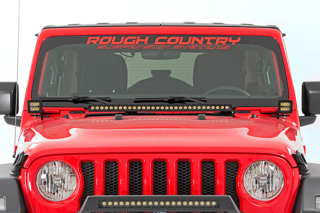 Rough Country compatible with Jeep 2-Inch Led Lower Windshield Kit (18-21 Wrangler Jl, 20-21 Gladiator Jt Black-Series W/ White Drl) 70052DRL