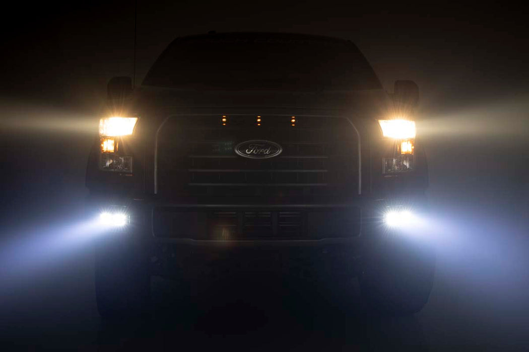 Rough Country Led Light Kit Fog Mount Dual 2" Black Pairs Spot Ford F-150 (15-17) 70832