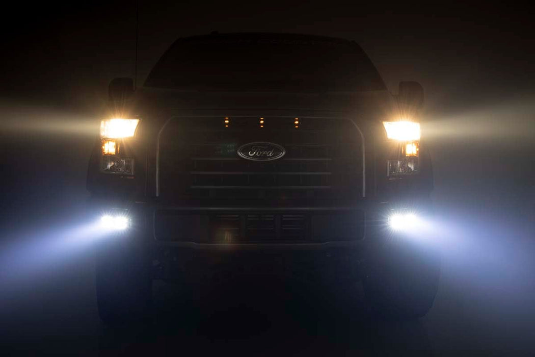 Rough Country Led Light Kit Fog Mount Dual 2" Black Pairs Flood Ford F-150 (15-17) 70833