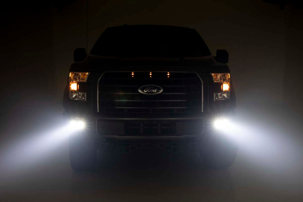 Rough Country Led Light Kit Fog Mount Dual 2" Black Pairs Spot Ford F-150 (15-17) 70832