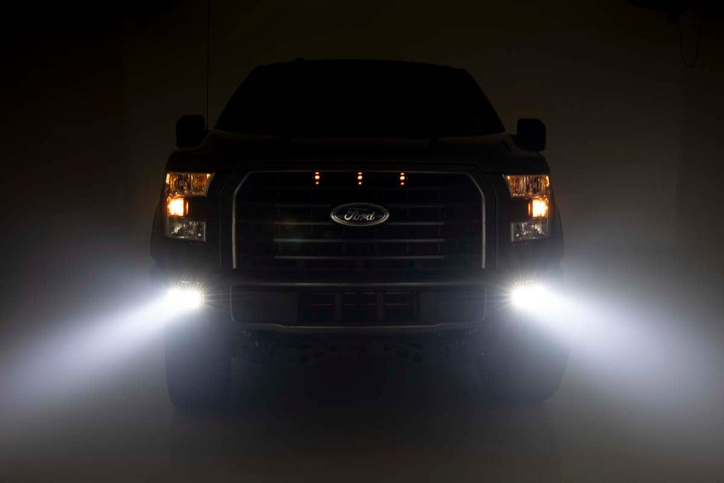 Rough Country Led Light Kit Fog Mount Dual 2" Black Pairs Flood Ford F-150 (15-17) 70833