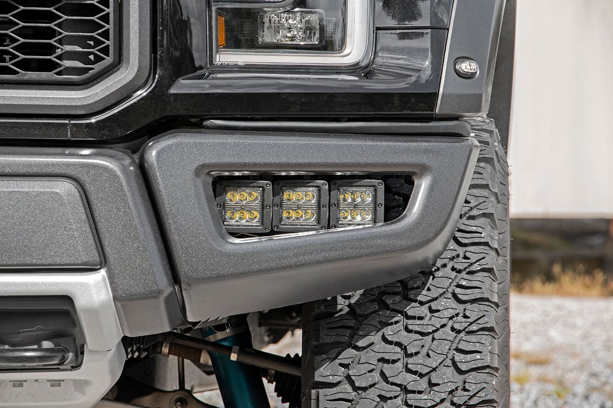 Rough Country Led Light Kit Fog Mount Triple 2" Black Pair White Drl Fits Ford Raptor (17-20) 70700DRL