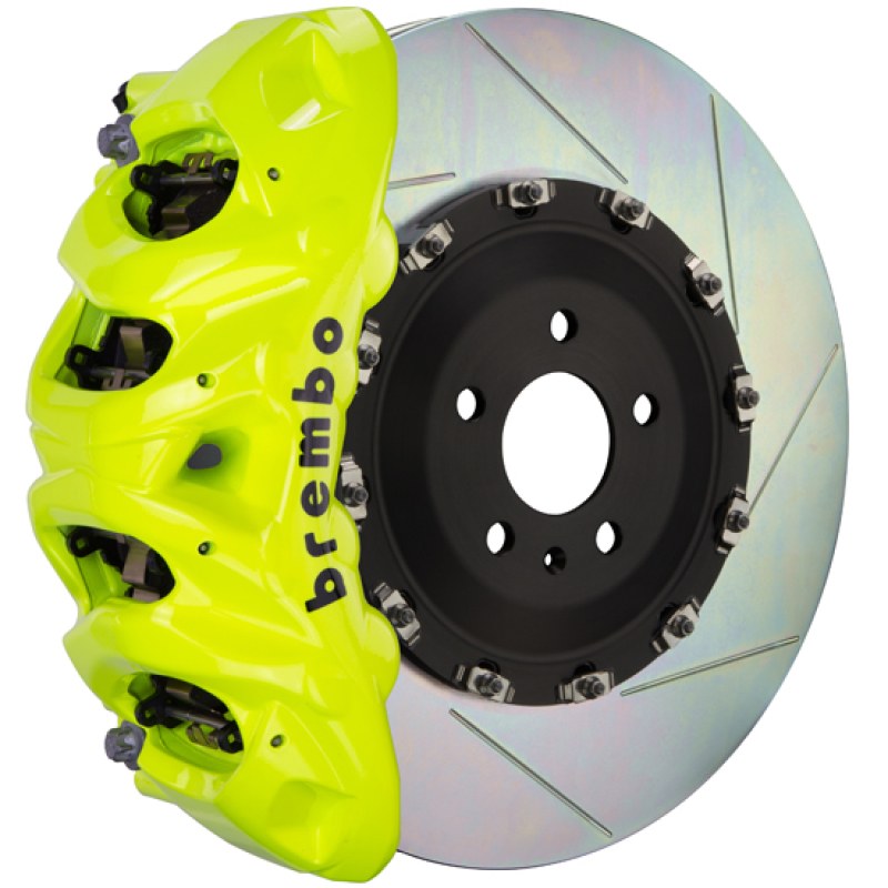 Brembo GT Front Big Brake Kit, 6-Piston Fluorescent Yellow Calipers, 380x34mm Type-1 Slotted 2-Piece Rotors 1T2.9013A7