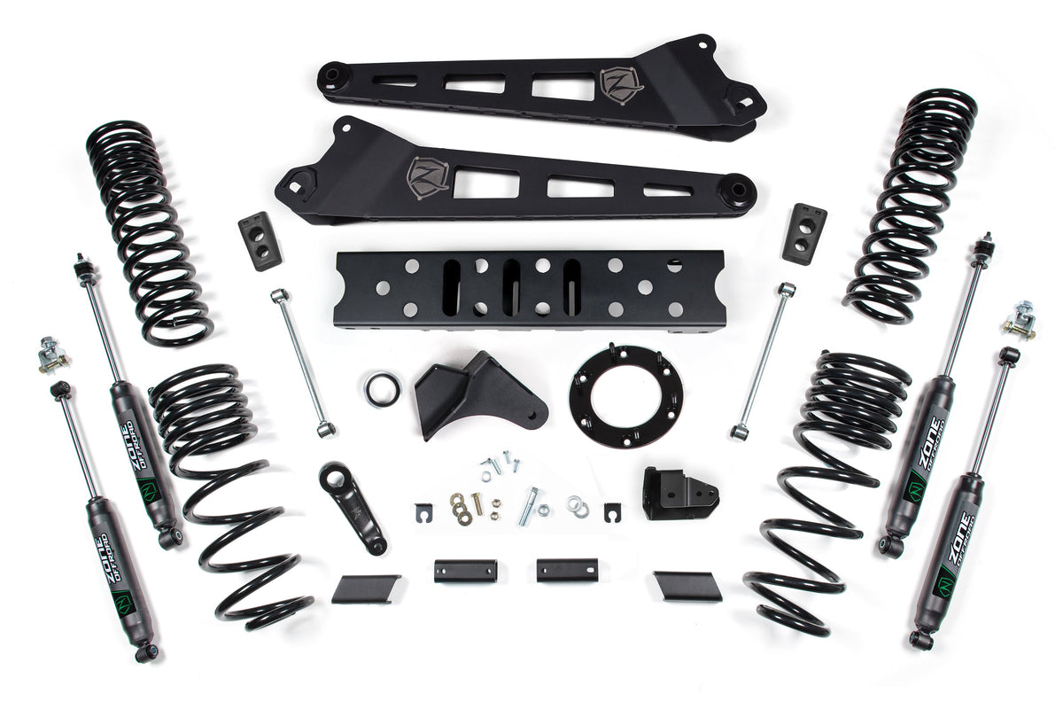ZONE 2019-2024 Fits RAM 2500 6.5" Radius Arm 4.5" Rear Coils Diesel 6-Bolt T-case Nitro Shocks D118N