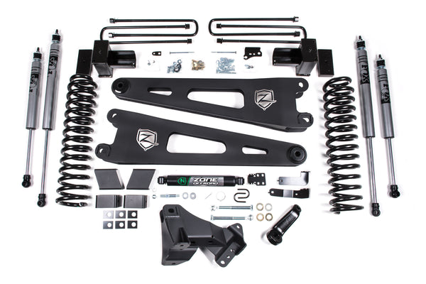 Zone Radius Arm Suspension Lift Kit, 2" Rear, Block, Gas, 3 Leaf Main Adventure Series Shocks With Shocks, Fits 2017-2019 Ford F250/350 4" ZONF105F