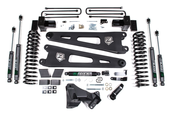 Zone Radius Arm Suspension Lift Kit, 2" Rear, Block, Gas, 3 Leaf Main Nitro Shocks With Nitro Shocks, Fits 2017-2019 Ford F250/350 4" ZONF105N