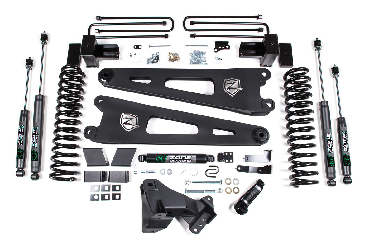 ZONE Radius Arm Suspension Lift Kit, 2" Rear, Block, Gas, 2 Leaf Main Nitro Shocks With Nitro Shocks, Fits 2017-2019 Fits Ford F250/350 4" ZONF104N