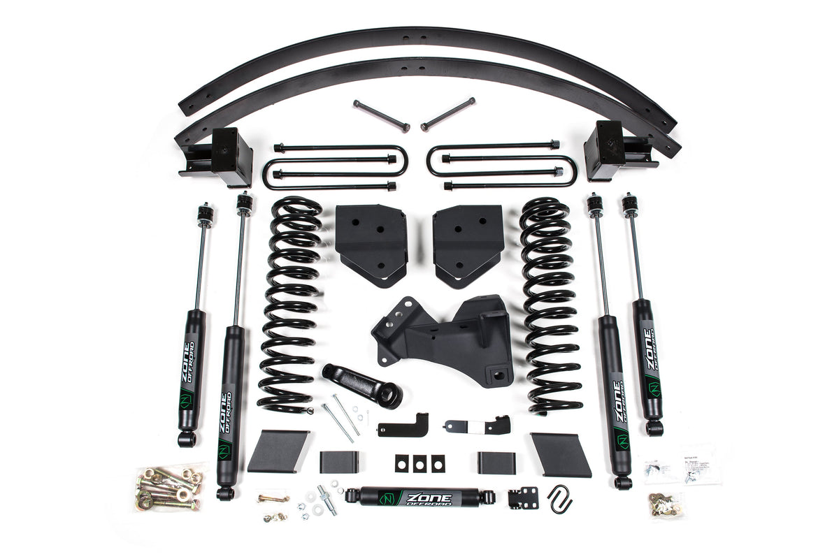 ZONE 2017-2019 Fits Ford F350/350 6" Suspension Lift Kit, 4" Rear, Block & Aal, Gas, 2 Leaf Main Nitro Shocks ZONF112N