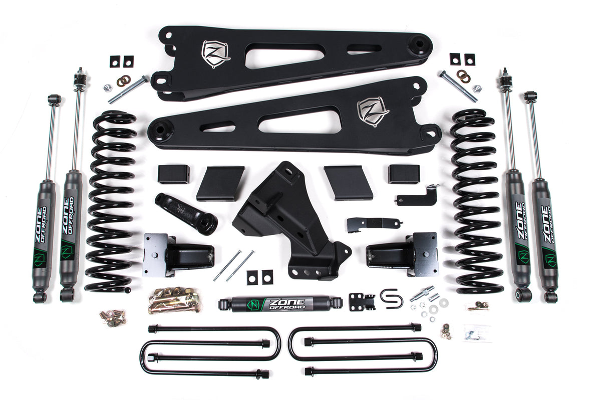 ZONE 2023-2025 Fits Ford F250/F350 4WD 5" Radius Arm Suspension Lift Kit, 3" Rear, Block, Gas, 3 Leaf Main Nitro Shocks F126N