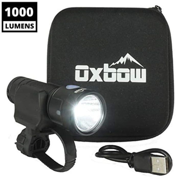 Oxbow Gear 1000 Lumen Bicycle Headlight Usb Rechargeable Lithium Battery 7+ Hour Runtime Premium Quality With Storage Case 4 Power Modes HL1009