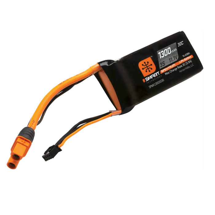 Spektrum SMART 1300mAh 3S 11.1V Smart LiPo Battery 30C IC3 SPMX13003S30M Airplane Batteries