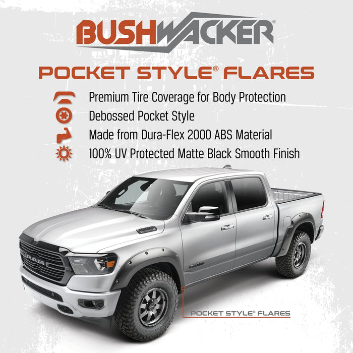 Bushwacker Pocket Style Flares 4Pc Blk Crystal For 16-18 Compatible with Dodge Ram 1500 50915-85