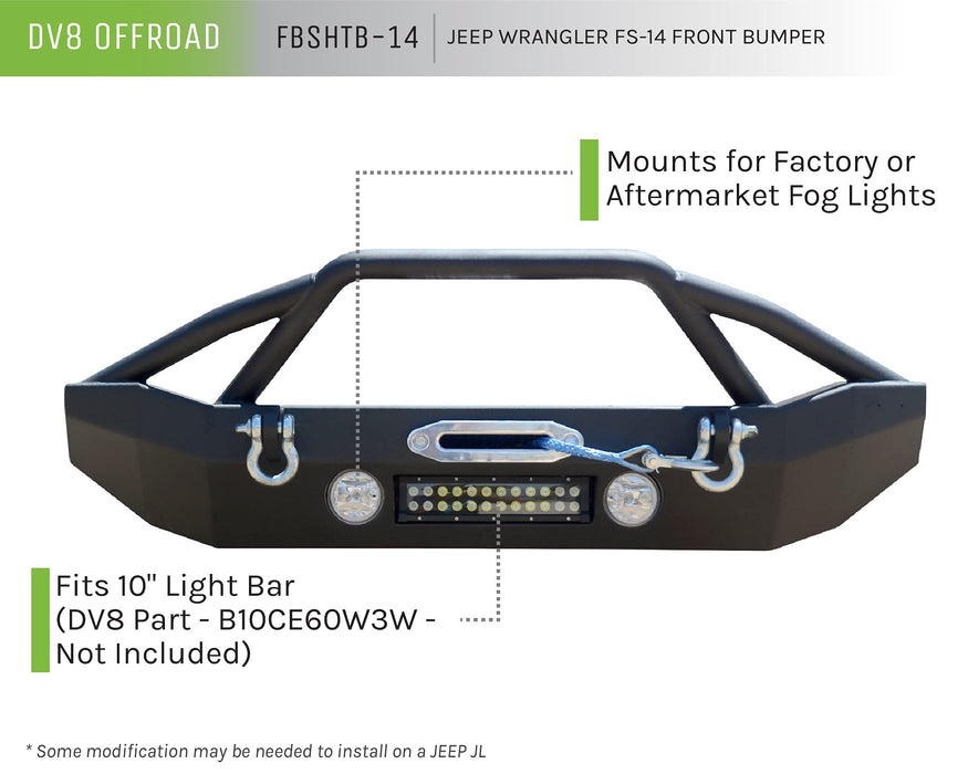 Dv8 Offroad Fbshtb-14| Front Bumper Fits 2007-2018 Wrangler Jk Mid Width Winch Mount Included Integrated Bull Bar Auxiliary Light Cutouts Abjl-01 Compliant For Wrangler Jl & Gladiator Jt FBSHTB-14