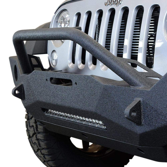 Dv8 Offroad Fbshtb-18 Front Bumper Fits 2007-2018 compatible with Jeep Wrangler Jk Full Size Winch Mount Included Integrated Bull Bar Auxiliary Light Cutouts FBSHTB-18