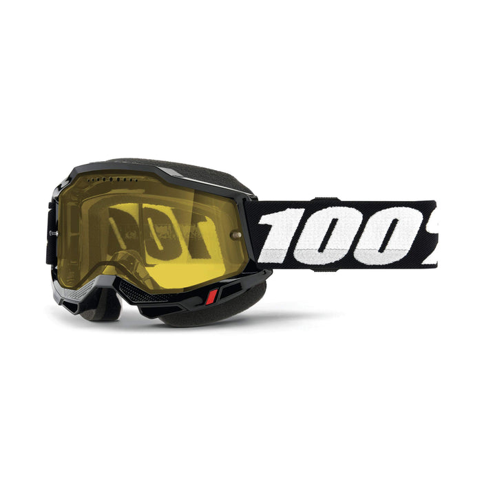 100% Accuri 2 Snowmobile Anti-Fog Goggles Powersport Racing Protective Eyewear (Black Yellow Vented Dual Lens) 50223-608-01