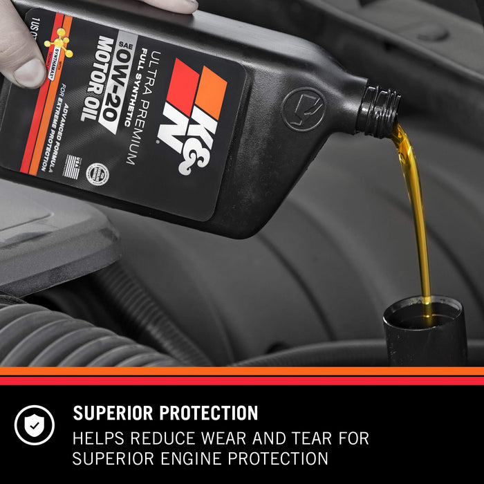 K&N 104097 Motor Oil: 0W-20 Full Synthetic Engine Oil: Ultra Premium Protection, 1 Quart