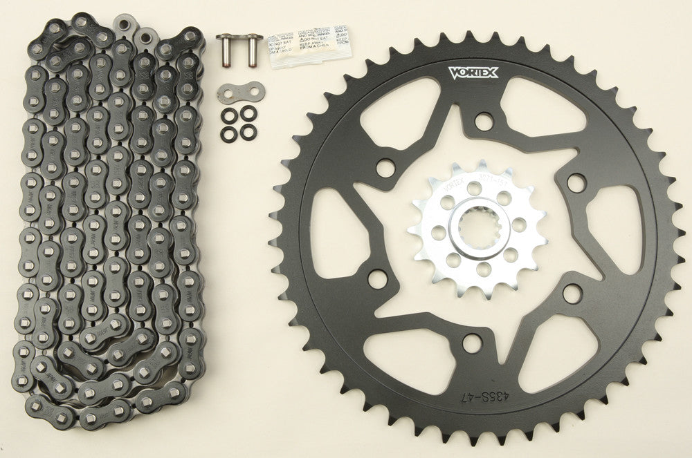 Vortex Sprocket/Chain Kit Stl/Stl 15/47T Sil Sx3 520-114L Blk CK6316