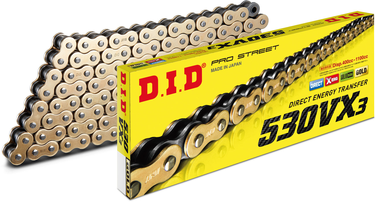 D.I.D. D.I.D 530Vx3G150Zb 530Vx3 Professional O-Ring Series Chain 150 Links Gold 530VX3G150ZB