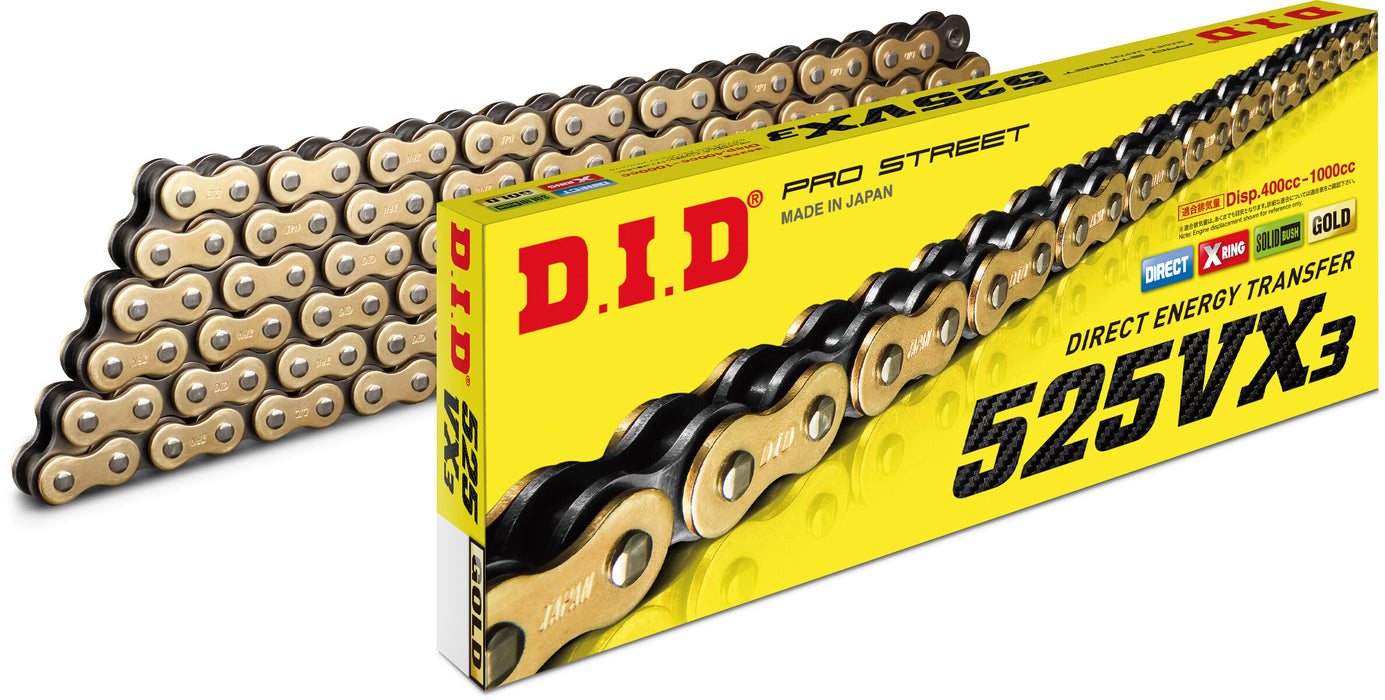 D.I.D. D.I.D Chain 525Vx3 120L Gold/Black Gold/Black 525Vx3G120Fb 525VX3G120FB